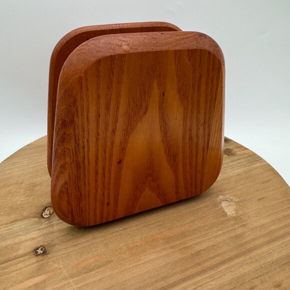 Hand Made Solid Oak Wood Napkin Holder Vintage boho bohemian style vibe light co - Picture 2 of 9